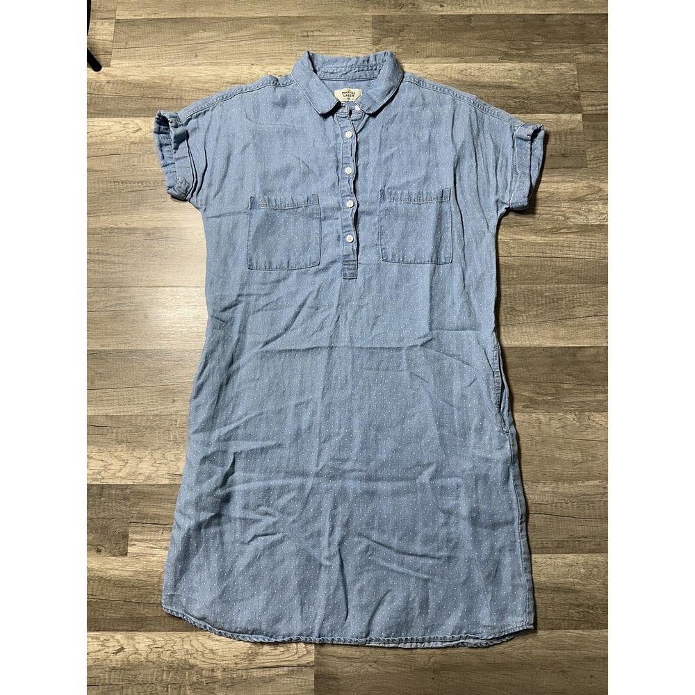 Marine Layer Rebecca Popover Dress Womens Small Chambray Tencel Linen Short Slv